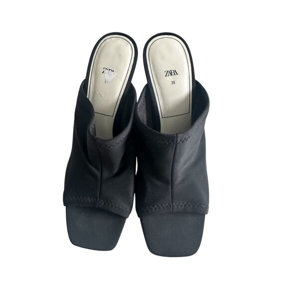 ZARA Black Strech Sandals Heels Size 7.5 / 38 - Picture 9 of 11